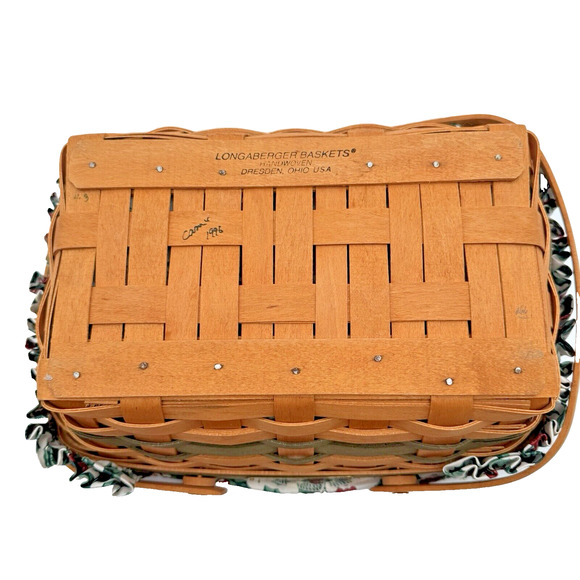 Longaberger 1996 Holiday Cheer Basket Green Weave Lid Liner 2-Protectors 12 x 9" - Picture 7 of 11